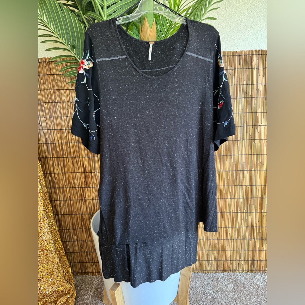 Free People Black Speckled Maxi Tee